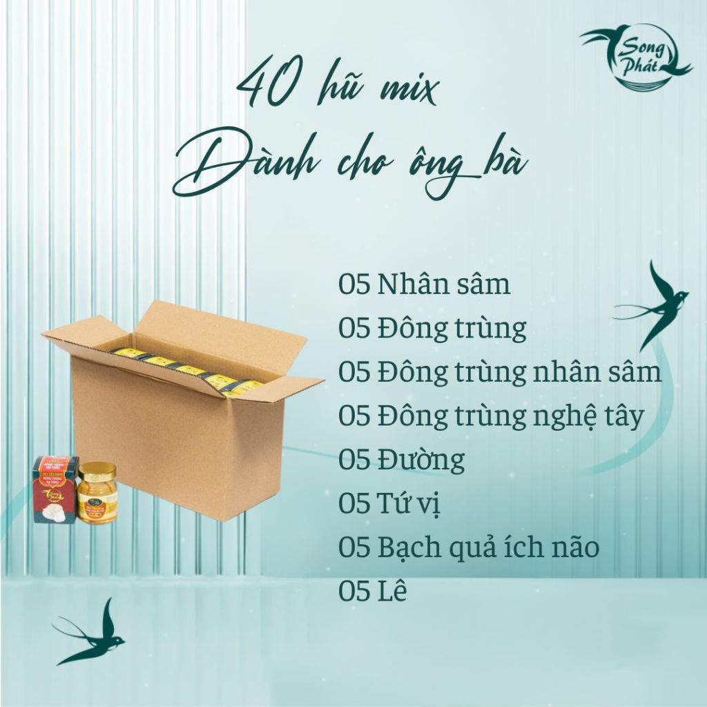 Thùng 40 hũ tổ yến chưng Mix vị Song Phát tăng cường hồi phục sức khỏe nhanh chóng 70ml