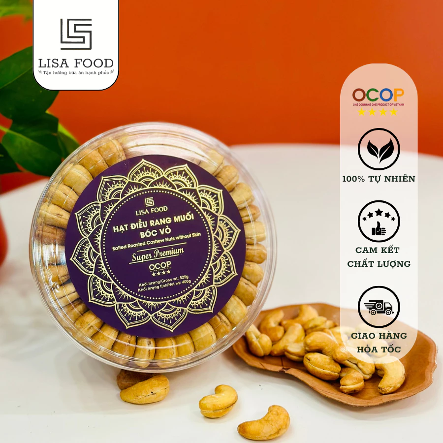Hạt Điều Rang Muối Bóc Vỏ Hộp Tròn Xếp Hoa 525g - SUPER PREMIUM - LISA FOOD