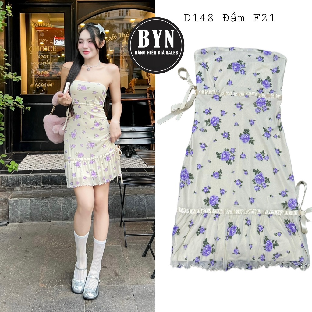 d148 Đầm ống hoa cột nơ f21 | Shopee Việt Nam