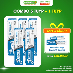 Combo 5 Tuýp Kem Đánh Răng Tràm Trà Bạc Hà Grants Of Australia Giảm Ê Buốt, Hơi Thở Thơm Mát, Răng Chắc Khỏe 110g