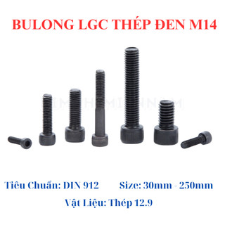 Bulong lục giác chìm thép đen M14 dài 30mm - 200mm cấp bền 12.9 (túi 5 con)