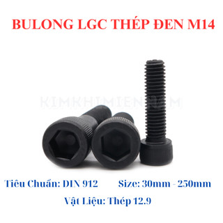 Bulong lục giác chìm thép đen M14 dài 30mm - 200mm cấp bền 12.9 (túi 5 con)