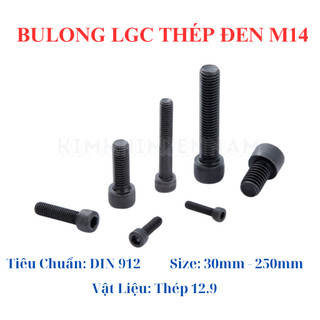 Bulong lục giác chìm thép đen M14 dài 30mm - 200mm cấp bền 12.9 (túi 5 con)