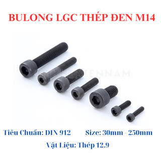 Bulong lục giác chìm thép đen M14 dài 30mm - 200mm cấp bền 12.9 (túi 5 con)