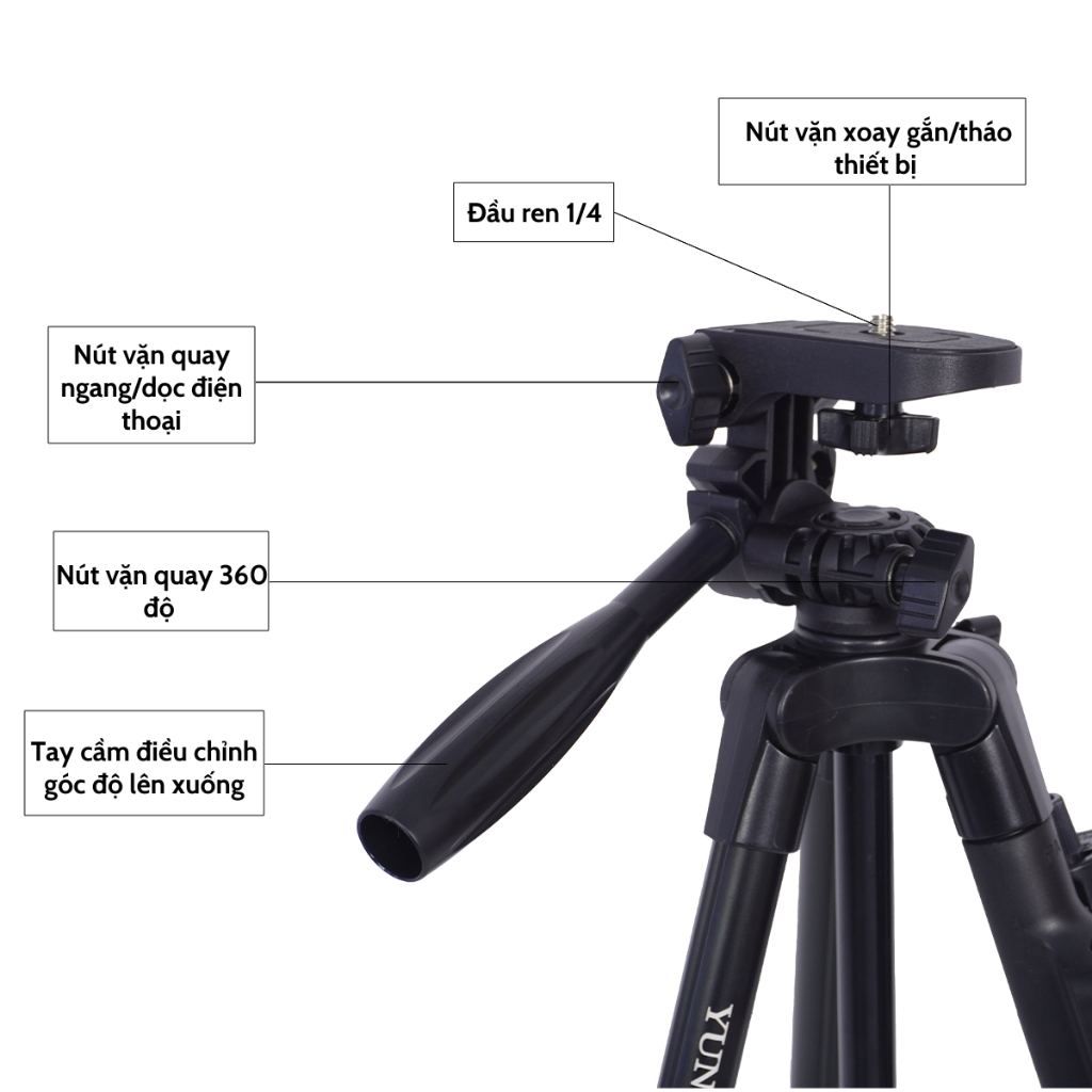 Tripod Điện Thoại Yunteng VCT 5208L - Chân Đế Máy Ảnh Quay Video, Chụp Ảnh Đa Năng Gọn Nhẹ