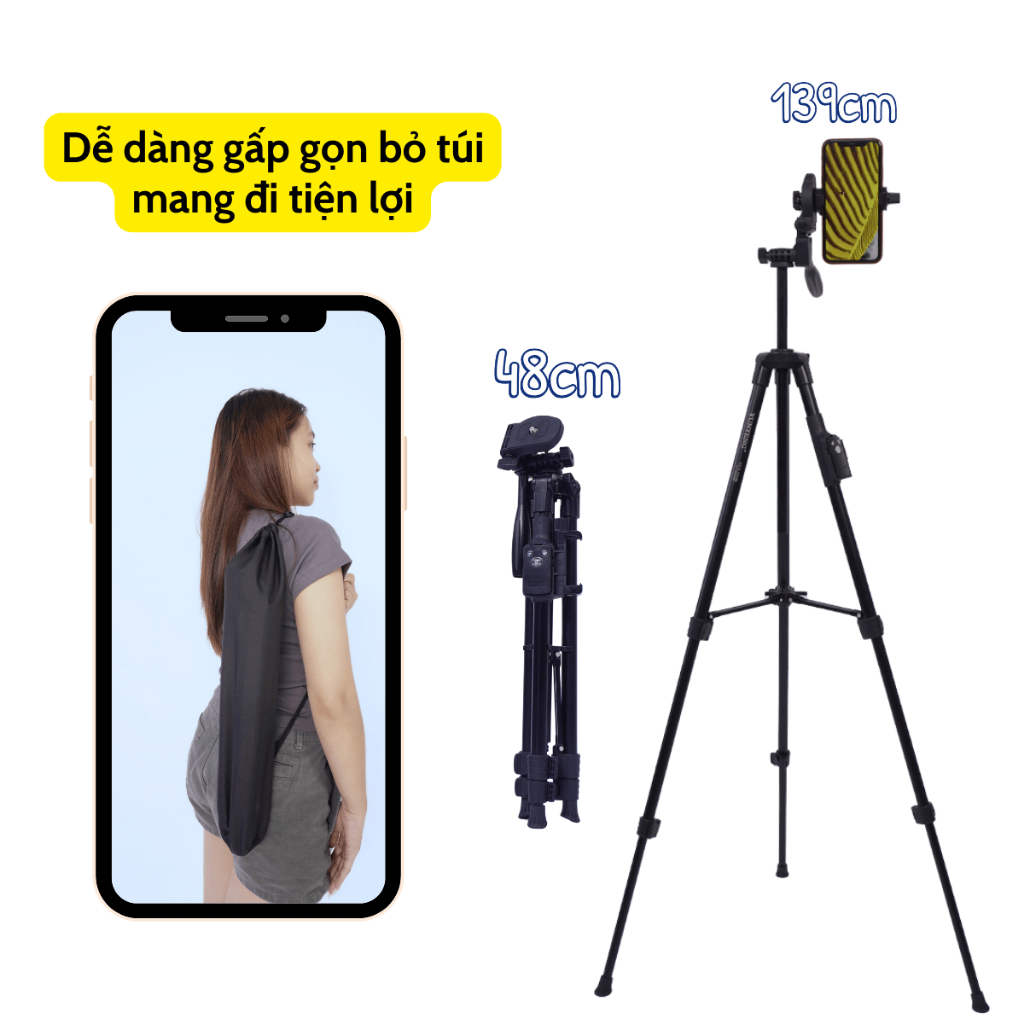 Tripod Điện Thoại Yunteng VCT 5208L - Chân Đế Máy Ảnh Quay Video, Chụp Ảnh Đa Năng Gọn Nhẹ