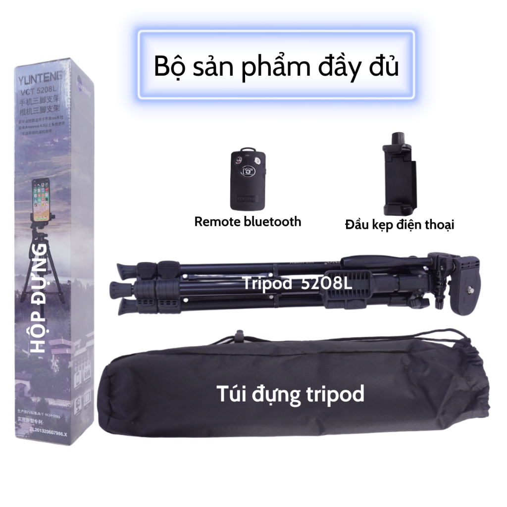 Tripod Điện Thoại Yunteng VCT 5208L - Chân Đế Máy Ảnh Quay Video, Chụp Ảnh Đa Năng Gọn Nhẹ