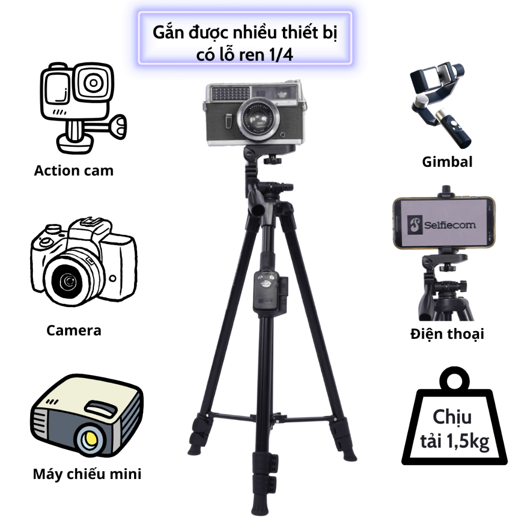 Tripod Điện Thoại Yunteng VCT 5208L - Chân Đế Máy Ảnh Quay Video, Chụp Ảnh Đa Năng Gọn Nhẹ