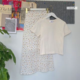 Chân váy hoa midi - chân váy hoa nhí lưng chun nữ nhiennhienvintage NCV00002