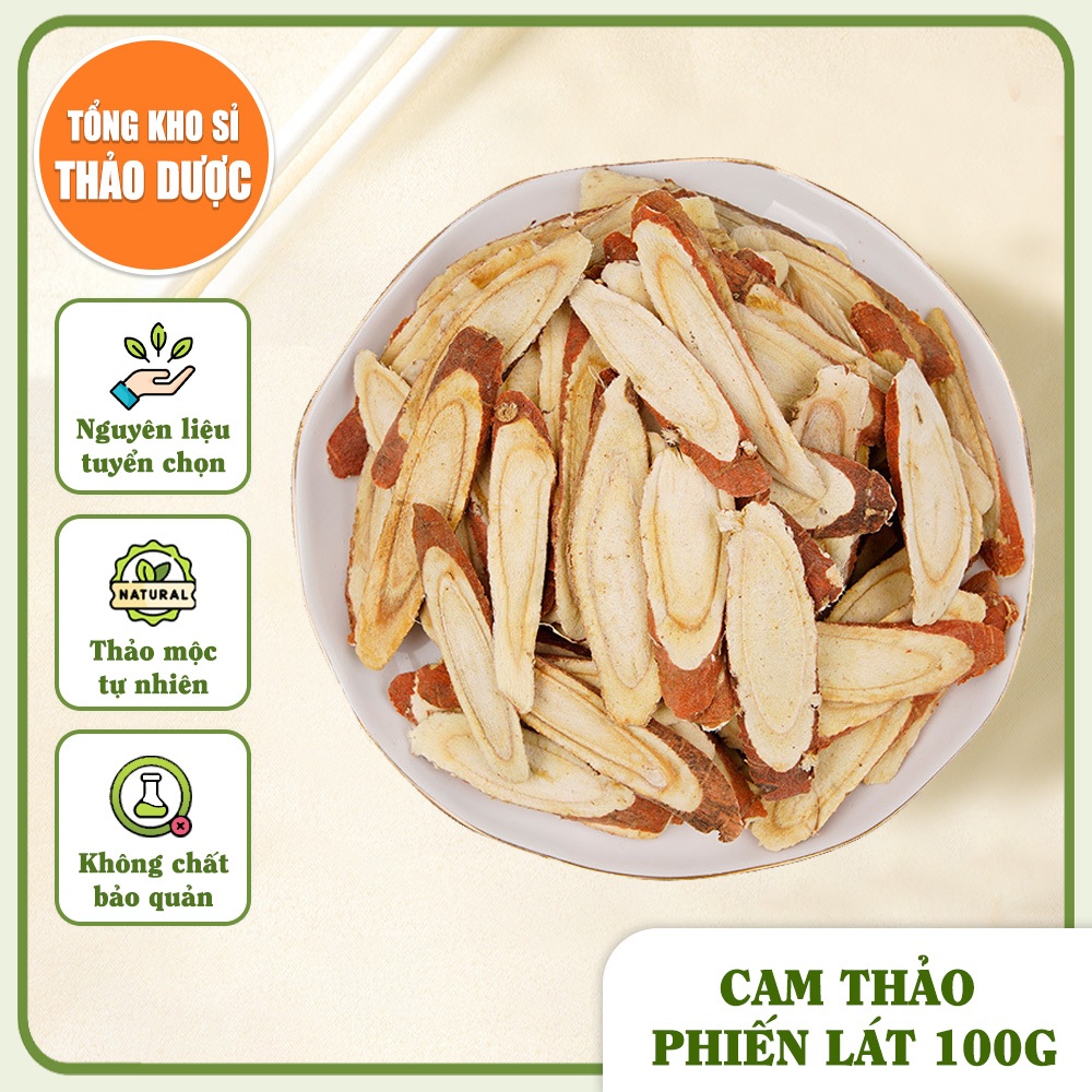 Cam thảo khô thái lát 100g, trà cam thảo, phiến mỏng, thơm, vị ngọt tự nhiên, dùng pha trà, nấu siro