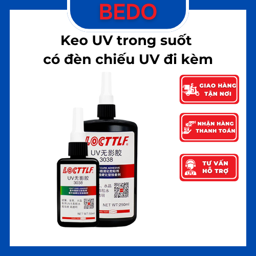 Keo UV trong suốt BEDO 50ml kèm đèn UV - Keo dán kính, thủy tinh, pha lê, handmade nhanh khô bền đẹp