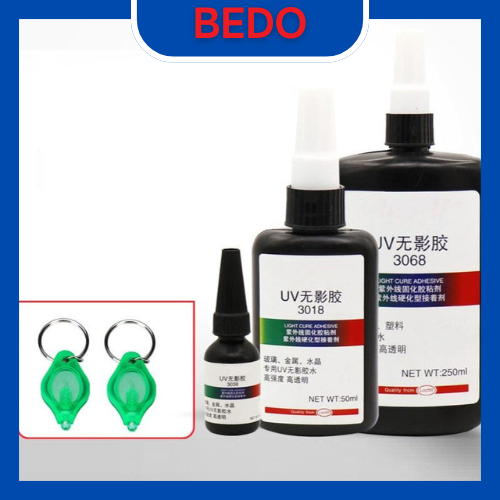 Keo UV trong suốt BEDO 50ml kèm đèn UV - Keo dán kính, thủy tinh, pha lê, handmade nhanh khô bền đẹp