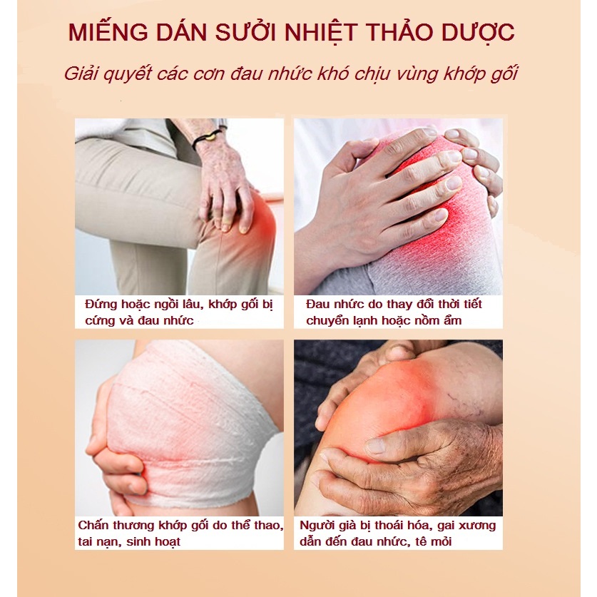 Giảm đau khớp gối do thoái hóa, gai xương, viêm khớp, chấn thương... miếng dán sưởi nhiệt thảo dược + rượu xoa bóp