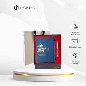 GIFTSET Bút và Sổ Da Bìa Còng Vươn Xa Biển Lớn và Bút Ký Khắc Tên Leon Dio Cao Cấp