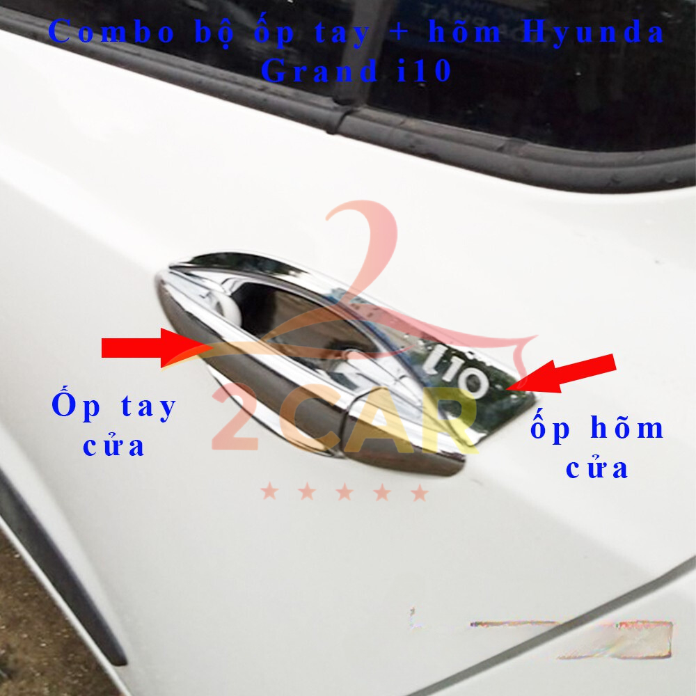 Ốp tay nắm, hõm cửa xe Hyundai Grand i10 đời 2014 - 2021, 2022 - 2026 mạ Crom