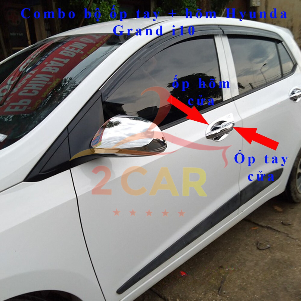 Ốp tay nắm, hõm cửa xe Hyundai Grand i10 đời 2014 - 2021, 2022 - 2026 mạ Crom