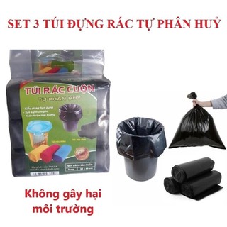3 cuộn (1kg) túi đựng rác đen, bao rác tự phân hủy sinh học trung 55x65 - Hunghome