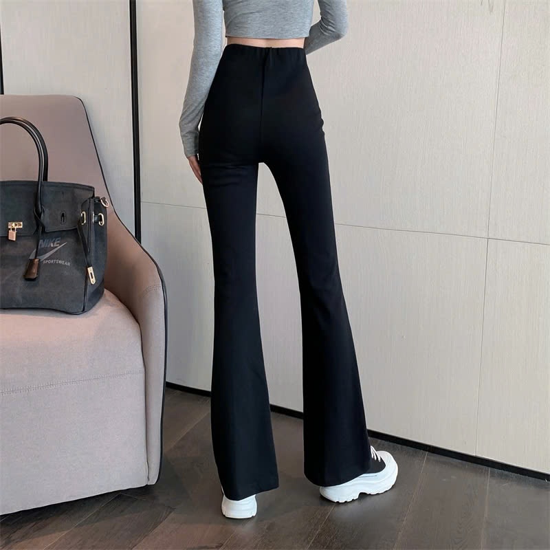 Quần ống loe tăm dãn phối gân nổi cạp cao hack chân tôn dáng - Culottes nữ dáng dài thiết kế công sở phong cách hàn quốc