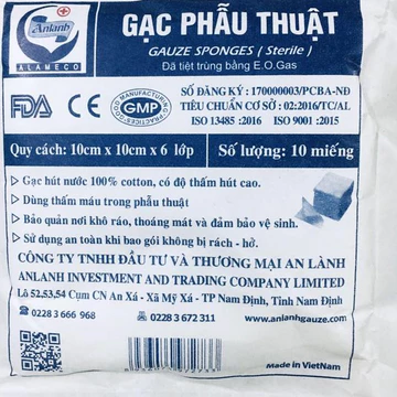 50 gói Gạc y tế phẫu thuật An Lành 10cm x 10cm x 6 lớp (10 miếng), vô trùng