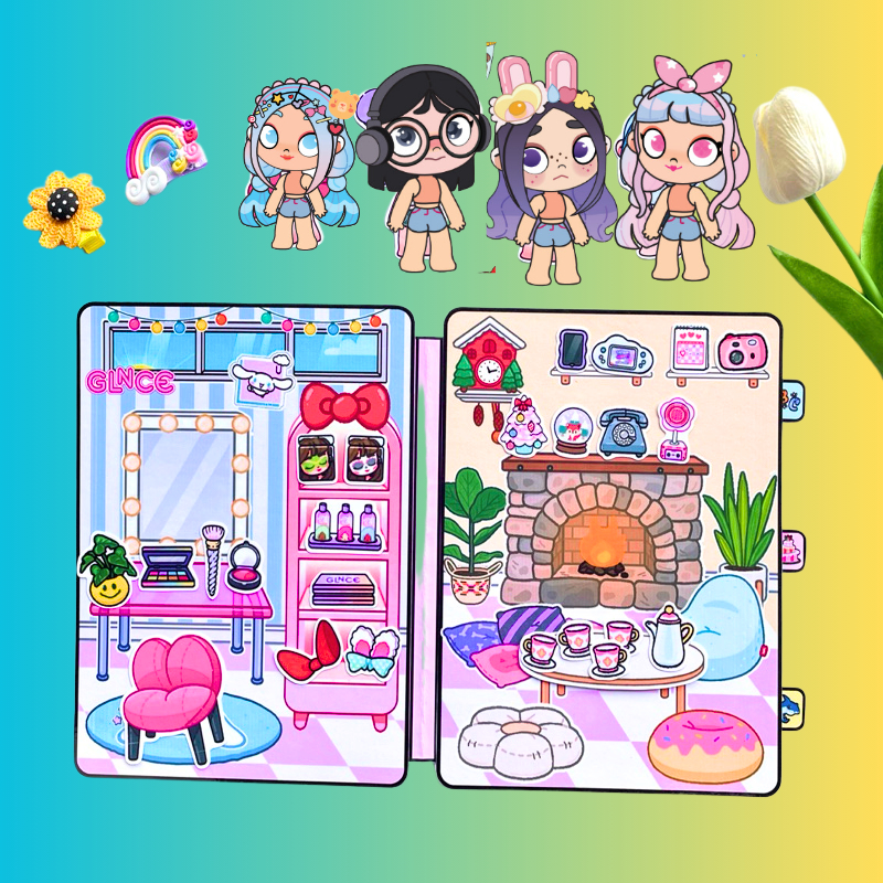 ( Mới) Đồ chơi giấy 4 cô bé ca sĩ đáng yêu Đồ chơi sân khấu ca sĩ ngôi sao Melody, Kuromi, Cinamoroll, Kitty