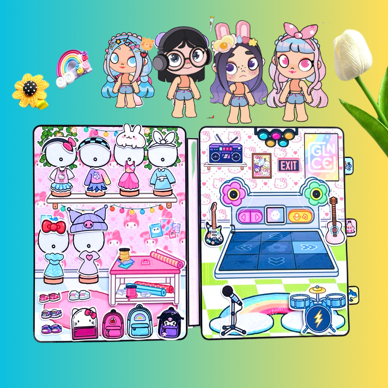 ( Mới) Đồ chơi giấy 4 cô bé ca sĩ đáng yêu Đồ chơi sân khấu ca sĩ ngôi sao Melody, Kuromi, Cinamoroll, Kitty