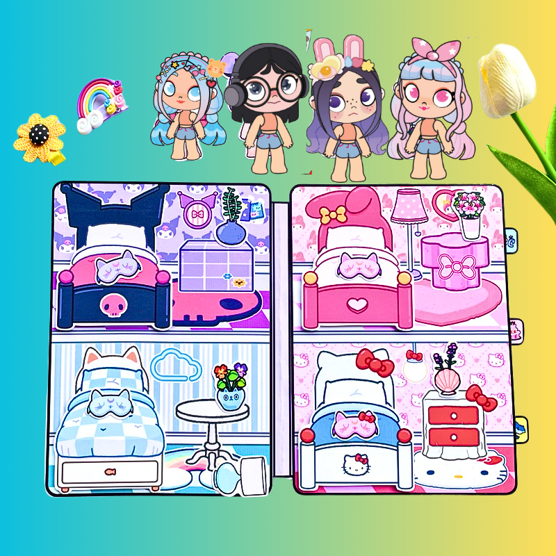 ( Mới) Đồ chơi giấy 4 cô bé ca sĩ đáng yêu Đồ chơi sân khấu ca sĩ ngôi sao Melody, Kuromi, Cinamoroll, Kitty