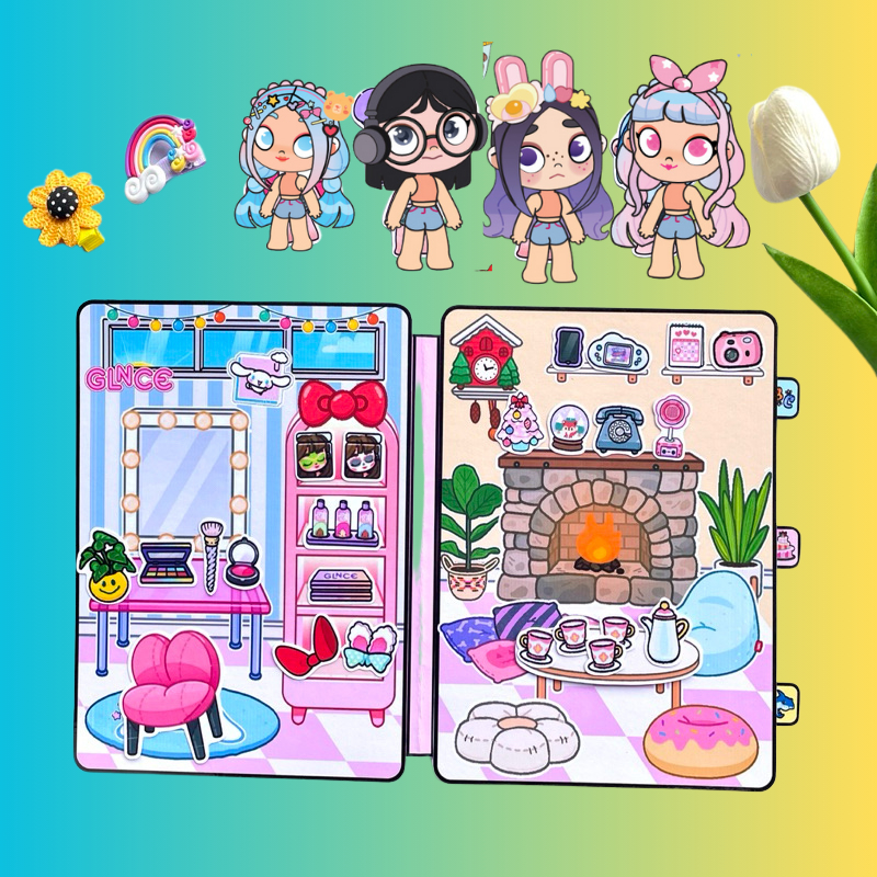 ( Mới) Đồ chơi giấy 4 cô bé ca sĩ đáng yêu Đồ chơi sân khấu ca sĩ ngôi sao Melody, Kuromi, Cinamoroll, Kitty