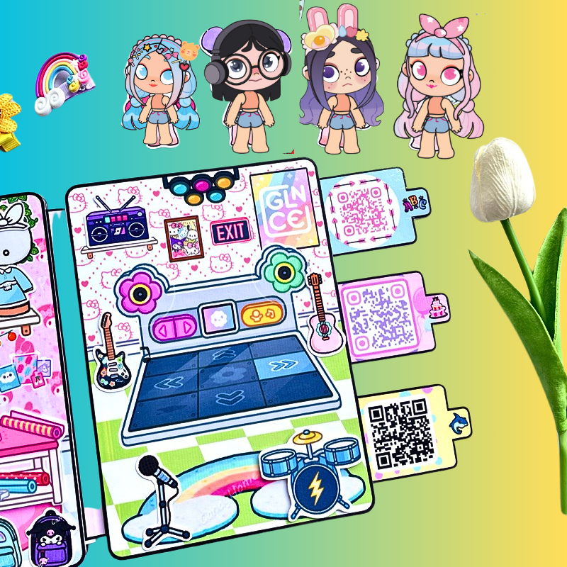 ( Mới) Đồ chơi giấy 4 cô bé ca sĩ đáng yêu Đồ chơi sân khấu ca sĩ ngôi sao Melody, Kuromi, Cinamoroll, Kitty