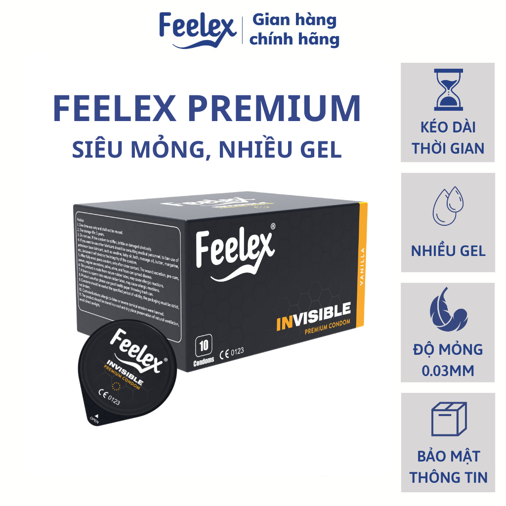 Bao cao su Feelex Premium siêu mỏng, gân gai, kéo dài thời gian, nhiều ...