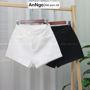 Quần short jean nữ co giãn trắng lật lai cá tính, chất jean cotton co giãn ôm body Anngo - AT489
