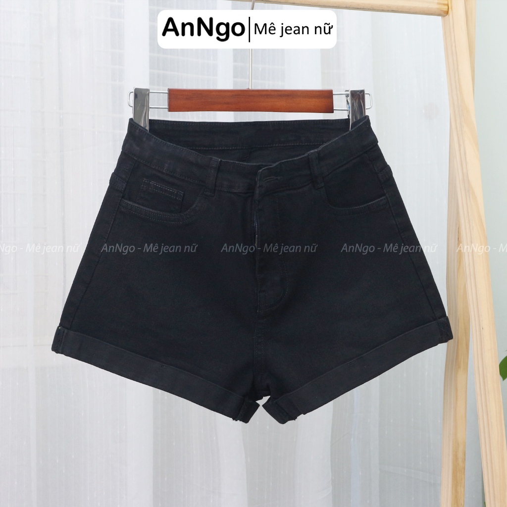 (Có big size) Quần short jean nữ co giãn trắng lật lai cá tính, chất jean cotton co giãn ôm body Anngo - AT489