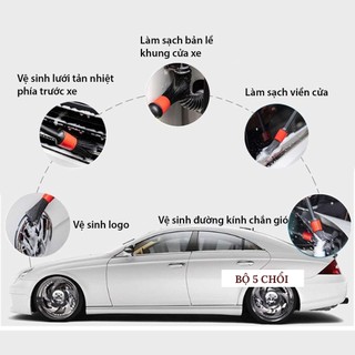 Bộ 5 Chổi Cọ Vệ Sinh Xe Ô Tô Đa Năng - Cọ Rửa Khoang Máy, Mân Xe, Nội Thất