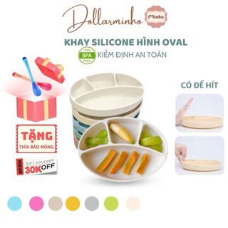 Tổng hợp Khay ăn dặm Minho oval chất liệu silicone cao cấp có đế hít chống đổ cho bé <Không hộp>