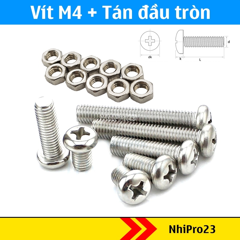Vít M4 + tán đồ dài 10mm 20mm 30mm độ dài tùy chọn | Shopee Việt Nam