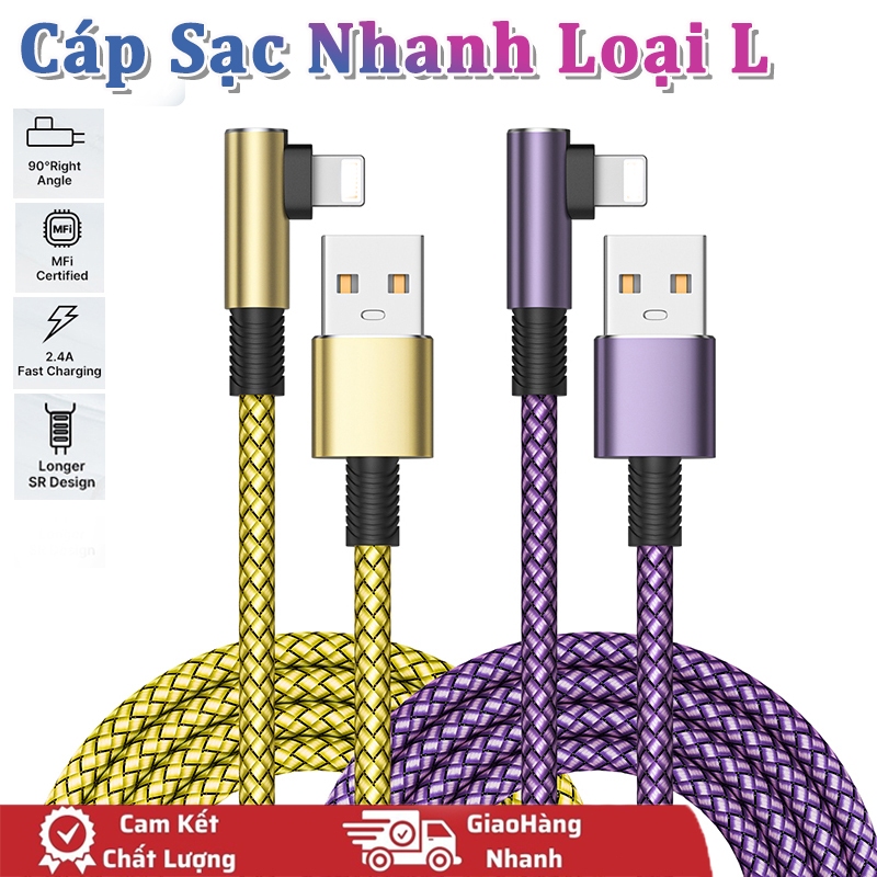 Dây cáp sạc nhanh 2M/1M USB Type C 90°L Dây Sạc Game QC4.0 PD30W thích hợp cho 14 Pro Max 13 12 11 Xr 8 7 6S