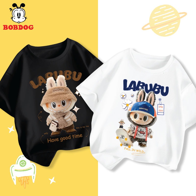 Áo thun LABUBU cho bé gái, áo cộc tay chất cotton mềm mịn BOBDOG 