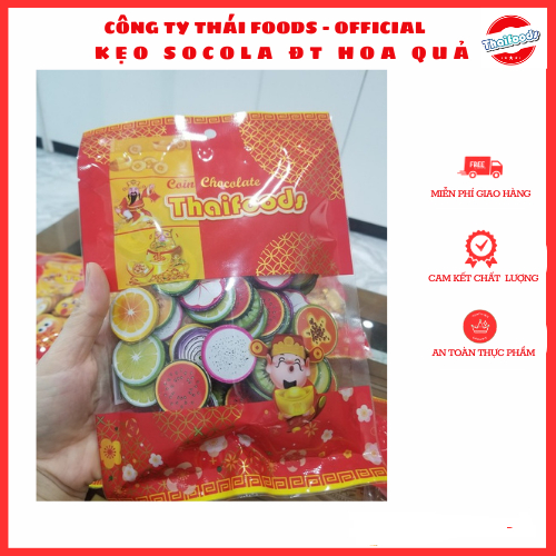 KẸO SOCOLA ĐỒNG TIỀN HÌNH HOA QUẢ TÚI 1KG/300GR LỌ 100C/ THÁI FOODS