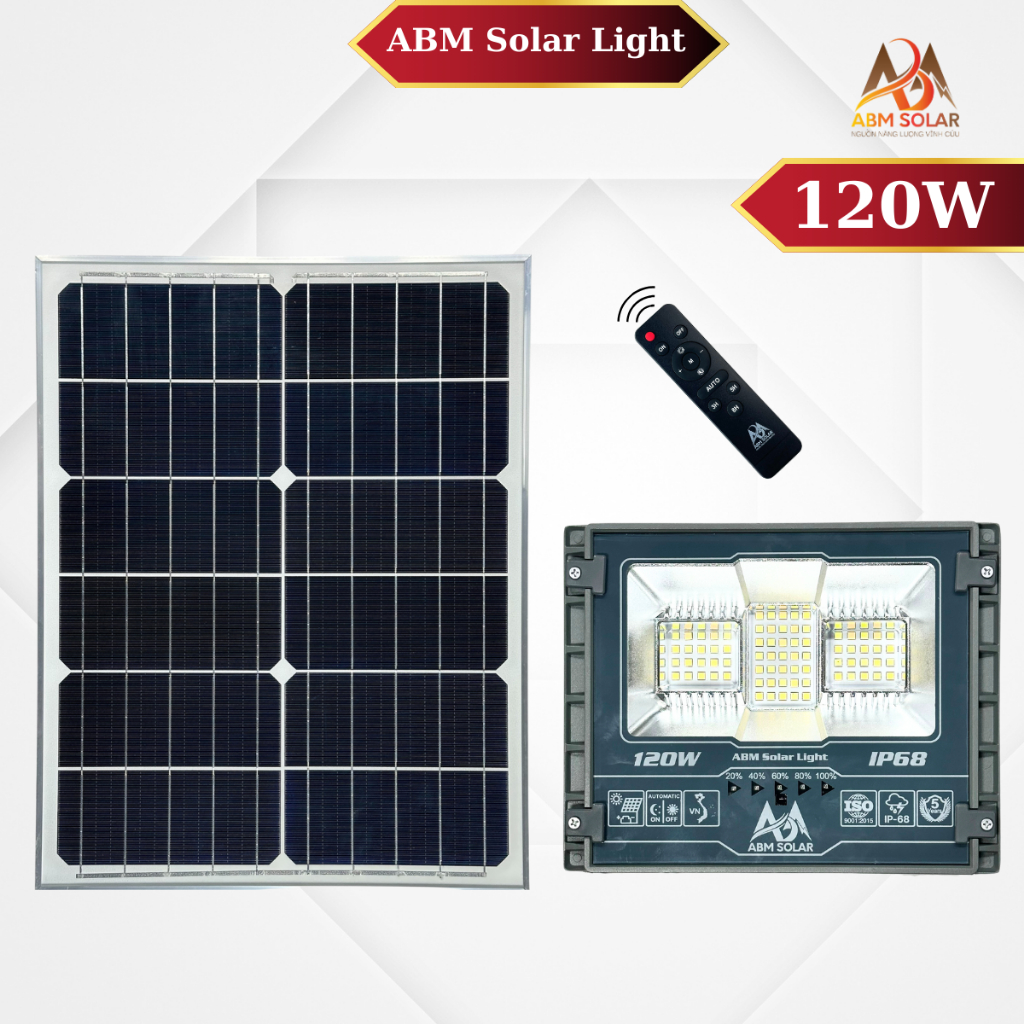 Đèn Năng Lượng Mặt Trời 500W ABM SOLAR, Đèn LED Ngoài Trời Nhôm Đúc Nguyên Khối, Pin 54000mAh, Đổi 3 Màu Ánh Sáng, IP68