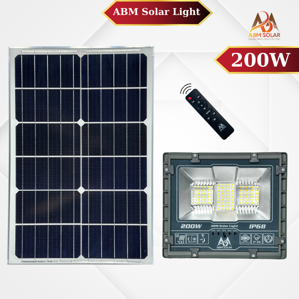 Đèn Năng Lượng Mặt Trời 500W ABM SOLAR, Đèn LED Ngoài Trời Nhôm Đúc Nguyên Khối, Pin 54000mAh, Đổi 3 Màu Ánh Sáng, IP68