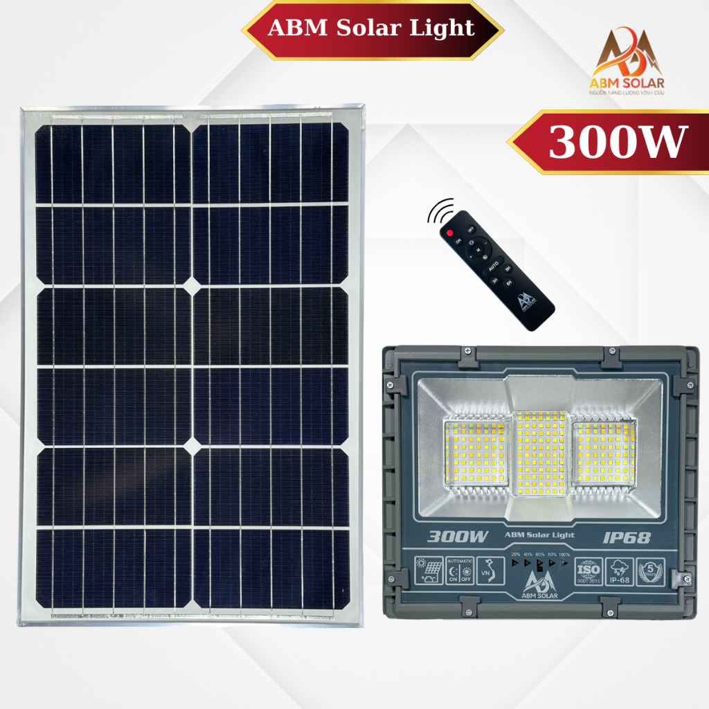 Đèn Năng Lượng Mặt Trời 500W ABM SOLAR, Đèn LED Ngoài Trời Nhôm Đúc Nguyên Khối, Pin 54000mAh, Đổi 3 Màu Ánh Sáng, IP68