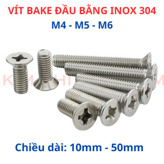 [Túi 10 - 20 Con] Ốc Vít Đầu Bằng Pake INOX 304 M4 M5 M6 - Bulong Đầu Côn Chữ Thập (+) Phẳng Bề Mặt, Không Gỉ Sét