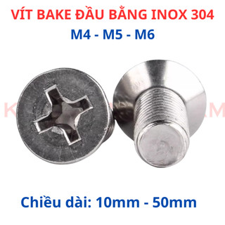 [Túi 10 - 20 Con] Ốc Vít Đầu Bằng Pake INOX 304 M4 M5 M6 - Bulong Đầu Côn Chữ Thập (+) Phẳng Bề Mặt, Không Gỉ Sét