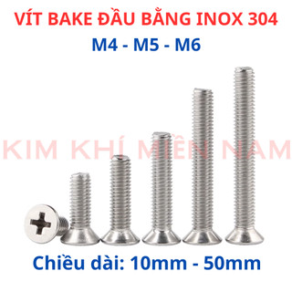 [Túi 10 - 20 Con] Ốc Vít Đầu Bằng Pake INOX 304 M4 M5 M6 - Bulong Đầu Côn Chữ Thập (+) Phẳng Bề Mặt, Không Gỉ Sét