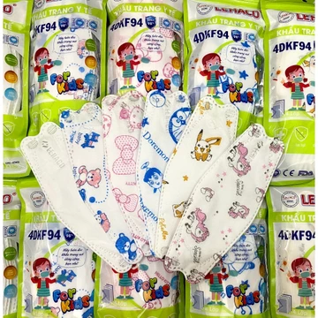Khẩu trang 4 lớp kháng khuẩn cho bé 4D LEHACO - Khẩu trang KF94 KIDS LEHACO cho bé 10 cái/ hộp in hình dễ thương