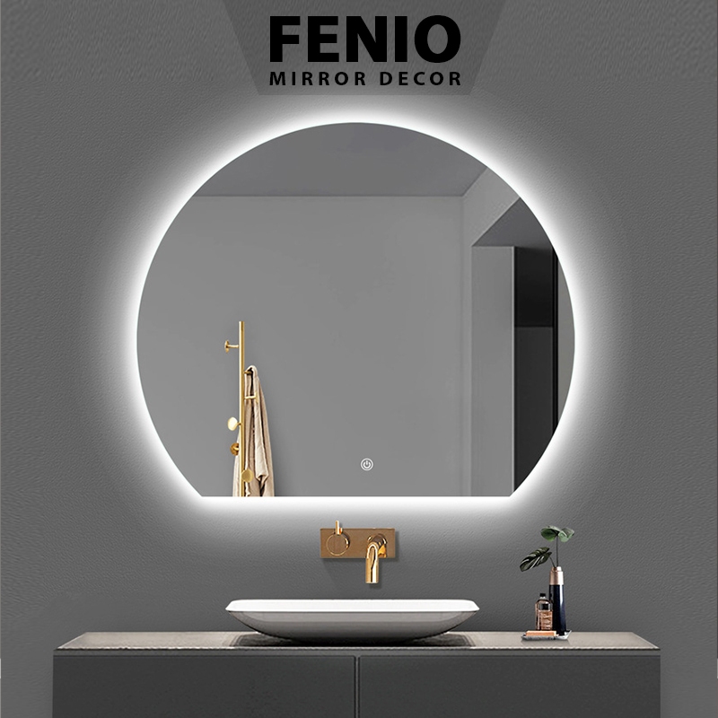 Ảnh Gương tròn khuyết treo tường FENIO có đèn led cảm ứng decor 3