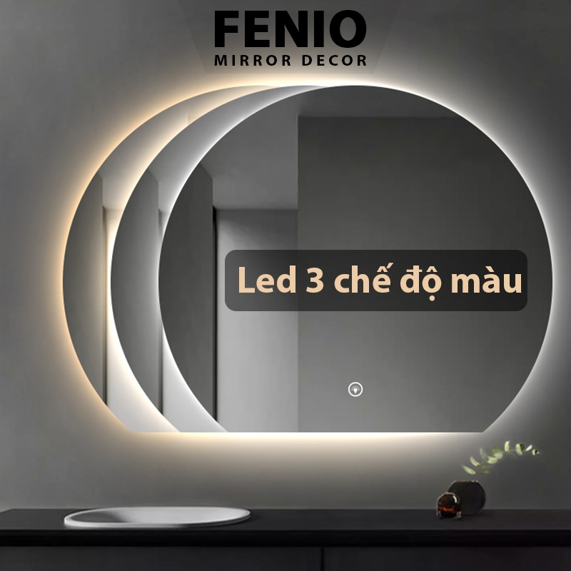 Ảnh Gương tròn khuyết treo tường FENIO có đèn led cảm ứng decor 1