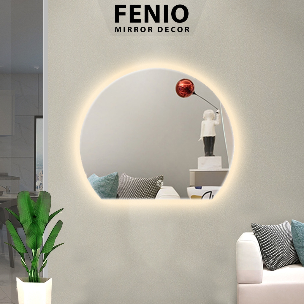 Ảnh Gương tròn khuyết treo tường FENIO có đèn led cảm ứng decor 4
