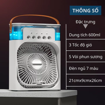 Quạt Điều Hòa Hơi Nước Mini - Quạt Lạnh Mini 3 Chế Độ Gió Tích Hợp Led, Sạc USB Để Bàn Tiện Dụng