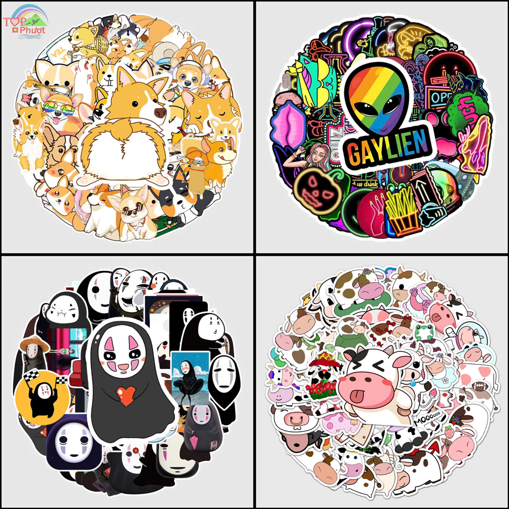 Hình dán Sticker cute trang trí dán mũ bảo hiểm, xe máy, điện thoại ...