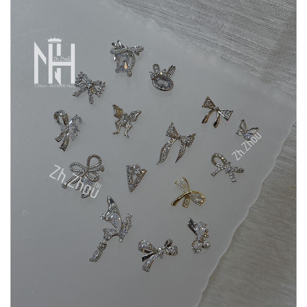 Các mẫu Charm nơ quốc dân đá hình trang trí móng, charm đá gắn móng , charm đá cao cấp, phụ kiện nail chính hãng